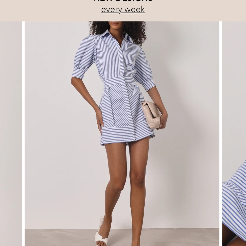 Blue and White 3/4 Puff Sleeve Mini Shirt Dress